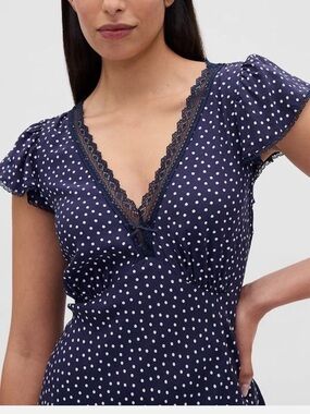 GAP Navy and White Polka Dot Maxi Dress with Lace Trim